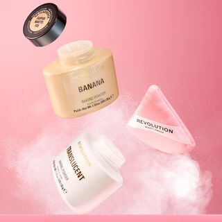 creative shot of 2 powders and powder puff